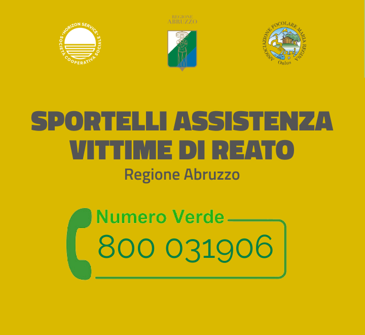 Sportelli assistenza vittime di reato - Numero verde: 800 031 906